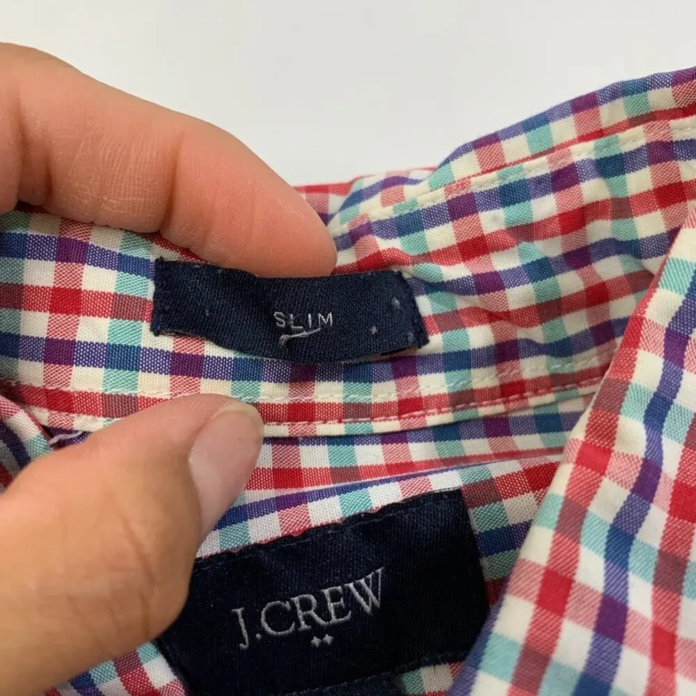 J Crew Shirt Mens S Small Slim Fit Gingham Cotton Long Sleeve Button Down Collar